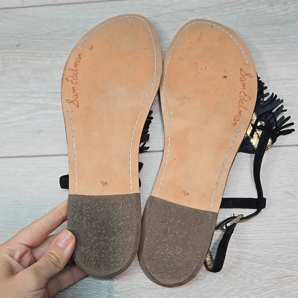 Sam Edelman Women Fringe Gela T Strap Thong Flats Sandals Shoes Sz 9.5